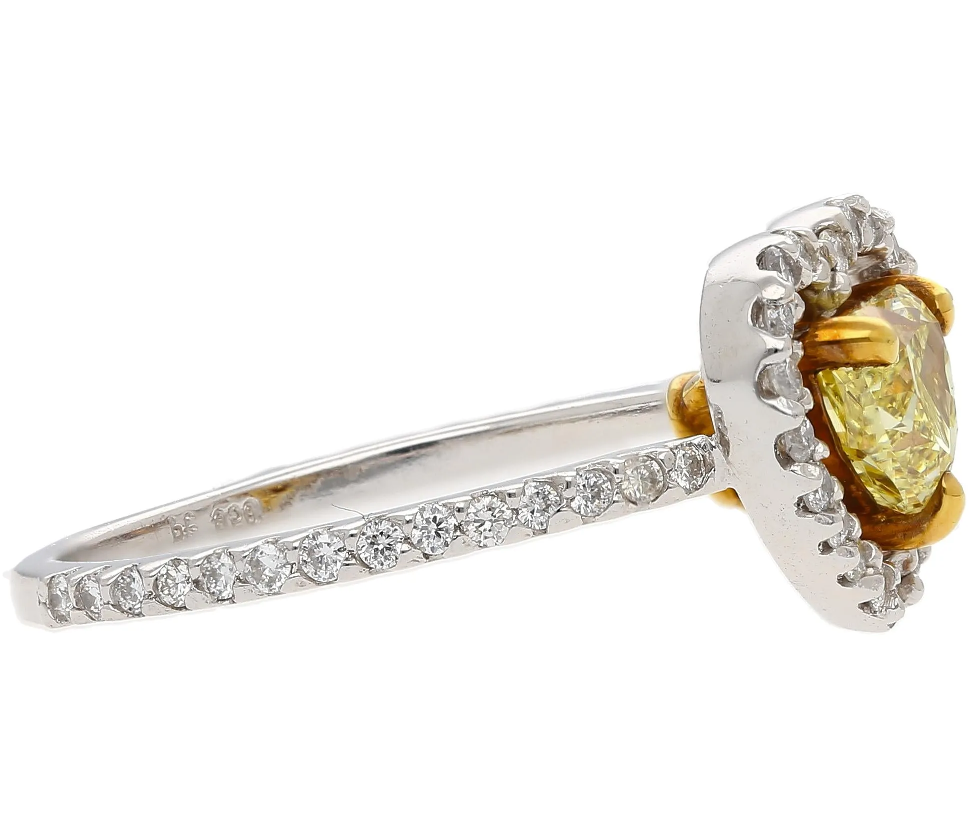 0.77 Carat Floating Fancy Yellow Heart Diamond & Diamond Halo Engagement Ring