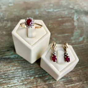 9ct Gold, Ruby and Diamond Ring and Earring Set