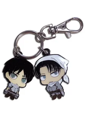 Attack on Titan - SD Eren Yeager & Levi Ackerman Cleaning Outfits Metal Keychain