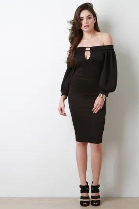 Bishop Sleeve Off-The-Shoulder Keyhole Dress