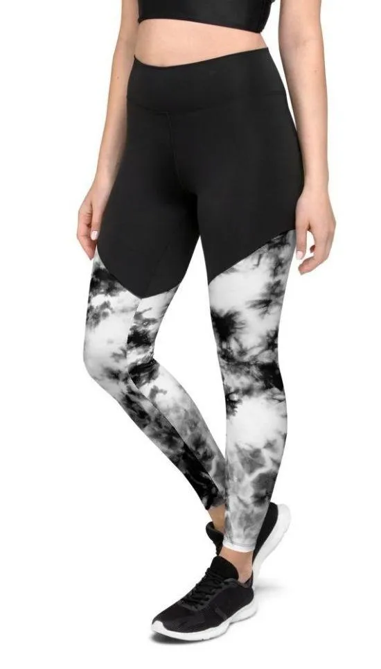 Black & White Tie Dye Compression Leggings