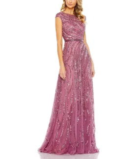 Cap Sleeve Embellished Evening Gown