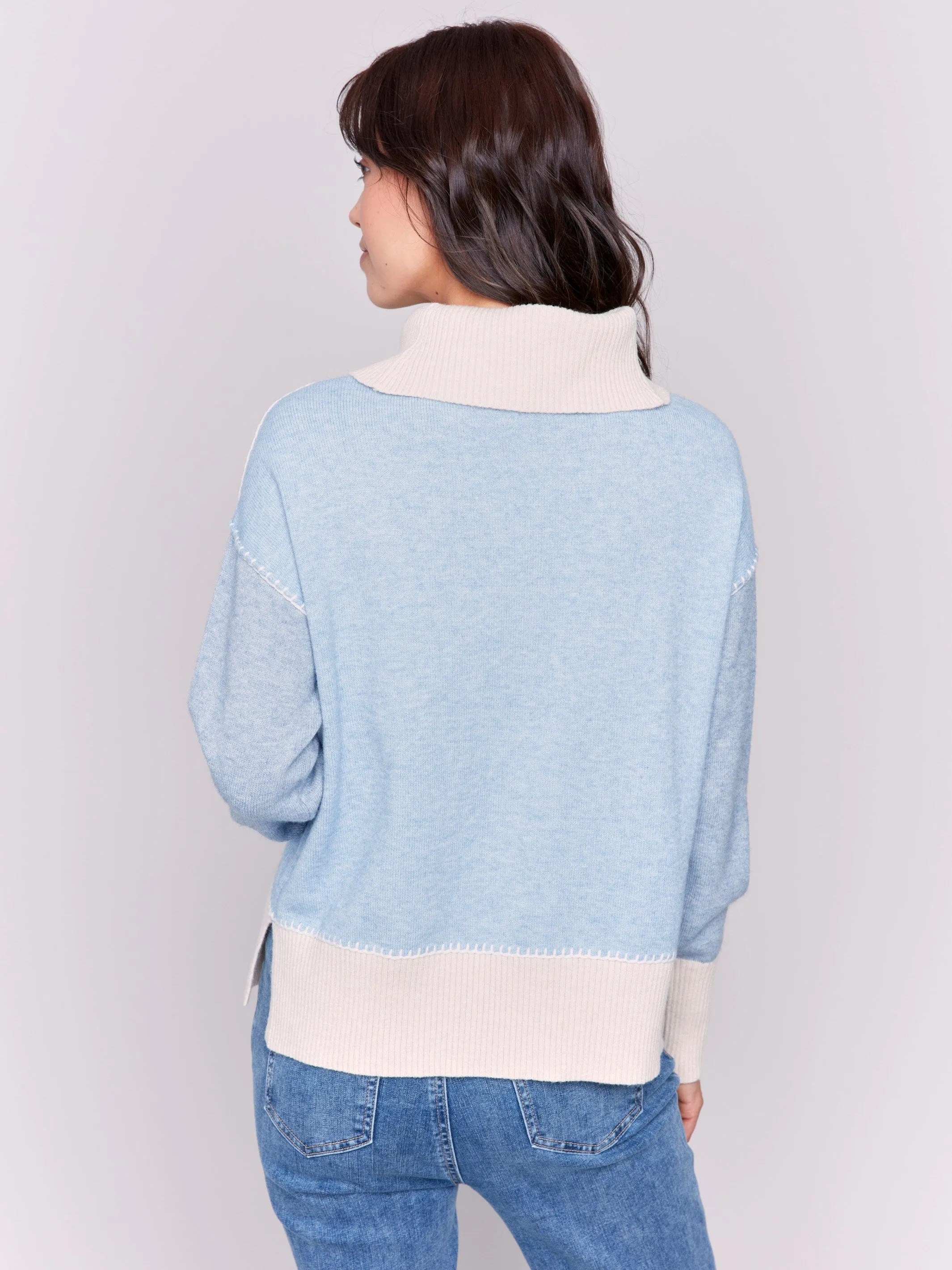 Color Block Turtleneck Sweater - Frost