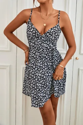 Ditsy Floral Spaghetti Strap Backless Dress