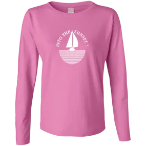 Into The Sunset - White on Ladies Long Sleeve Cotton TShirt