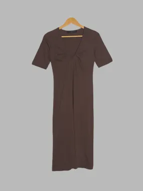 Jean Colonna brown cotton jersey short sleeve v-neck dress - size 40