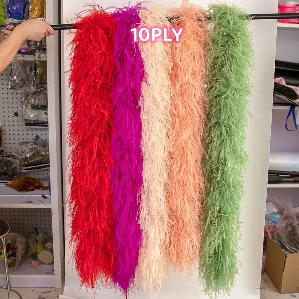 Ostrich Feathers Boa - 2m, 10 20 PLY Natural, Various Colors