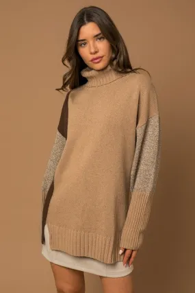 RHIANNA COLOR BLOCK TURTLENECK SWEATER