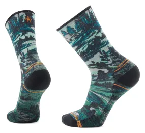 Smartwool Hike Campground Print Crew Socks Light Cushion Winter Moss