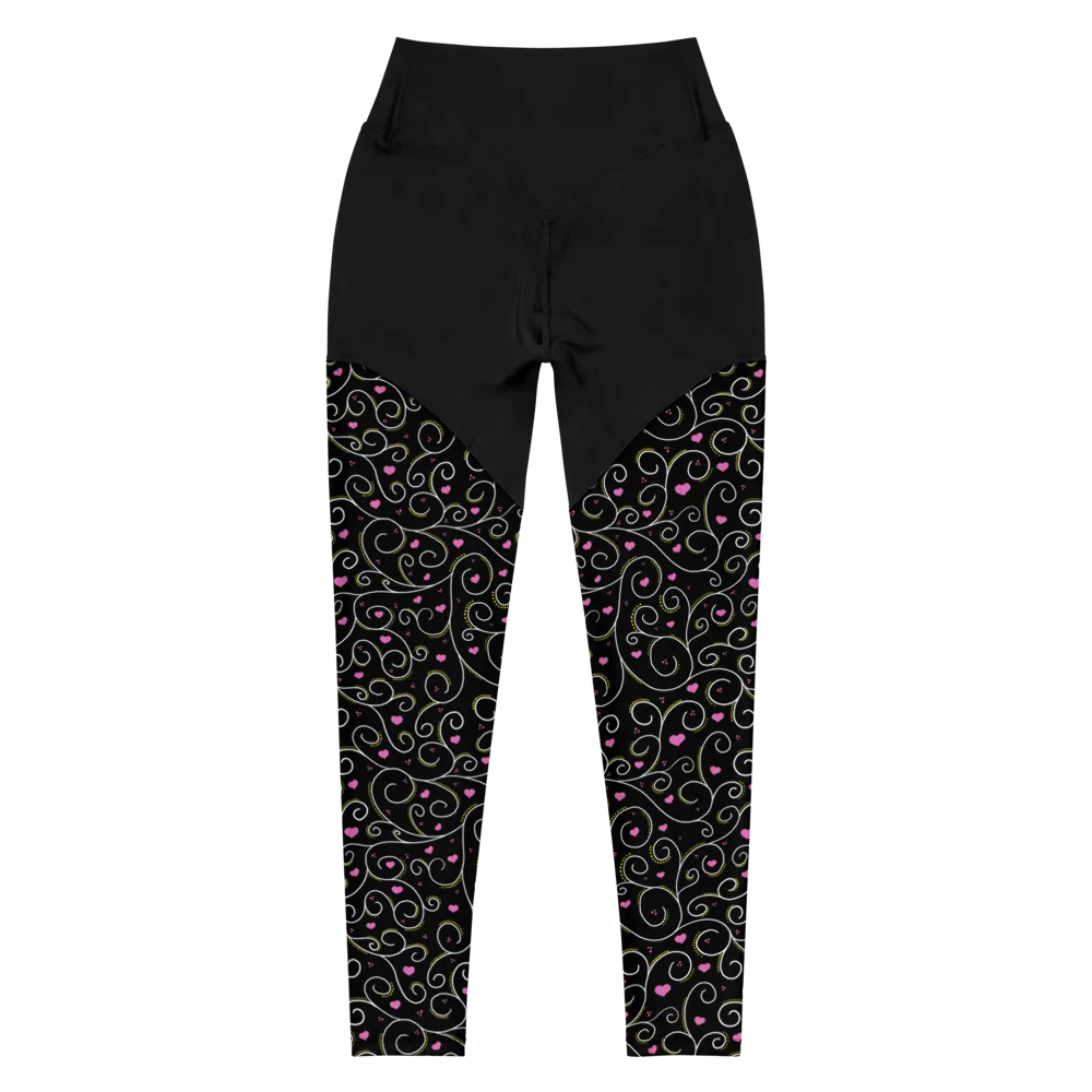 Swirls and Hearts Sports Leggings (Women's XXS-3XL)