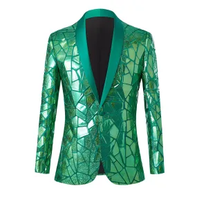 The Geo Sequin Slim Fit Blazer Suit Jacket - Emerald