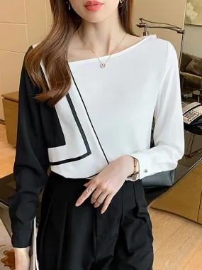 Women Stitching Chiffon Blouse